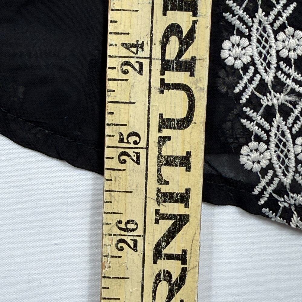 90s Black Floral Embroidered Tunic Shirt Sheer Bohemian Blouse Ethnic Size S - Picture 9 of 11